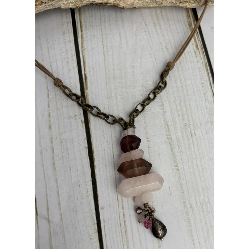 Peyote Bird Amethyst‎ Rose Quartz Sterling Necklace J155